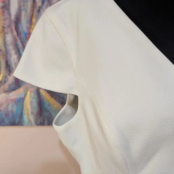 Dress The Population Corey Dress Size XXL White Cap Sleeve V Neck Eyelash Hem - Picture 4 of 12